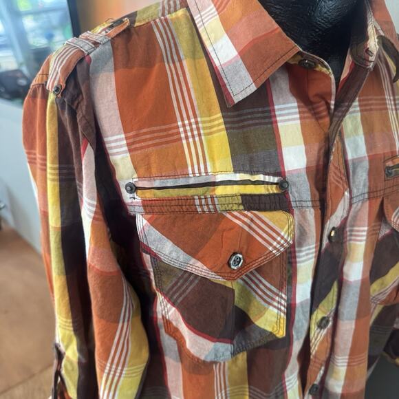 Smoke Rise Men's Plaid Button Down Shirt Orange, Yellow,brown Size XL - Picture 8 of 8
